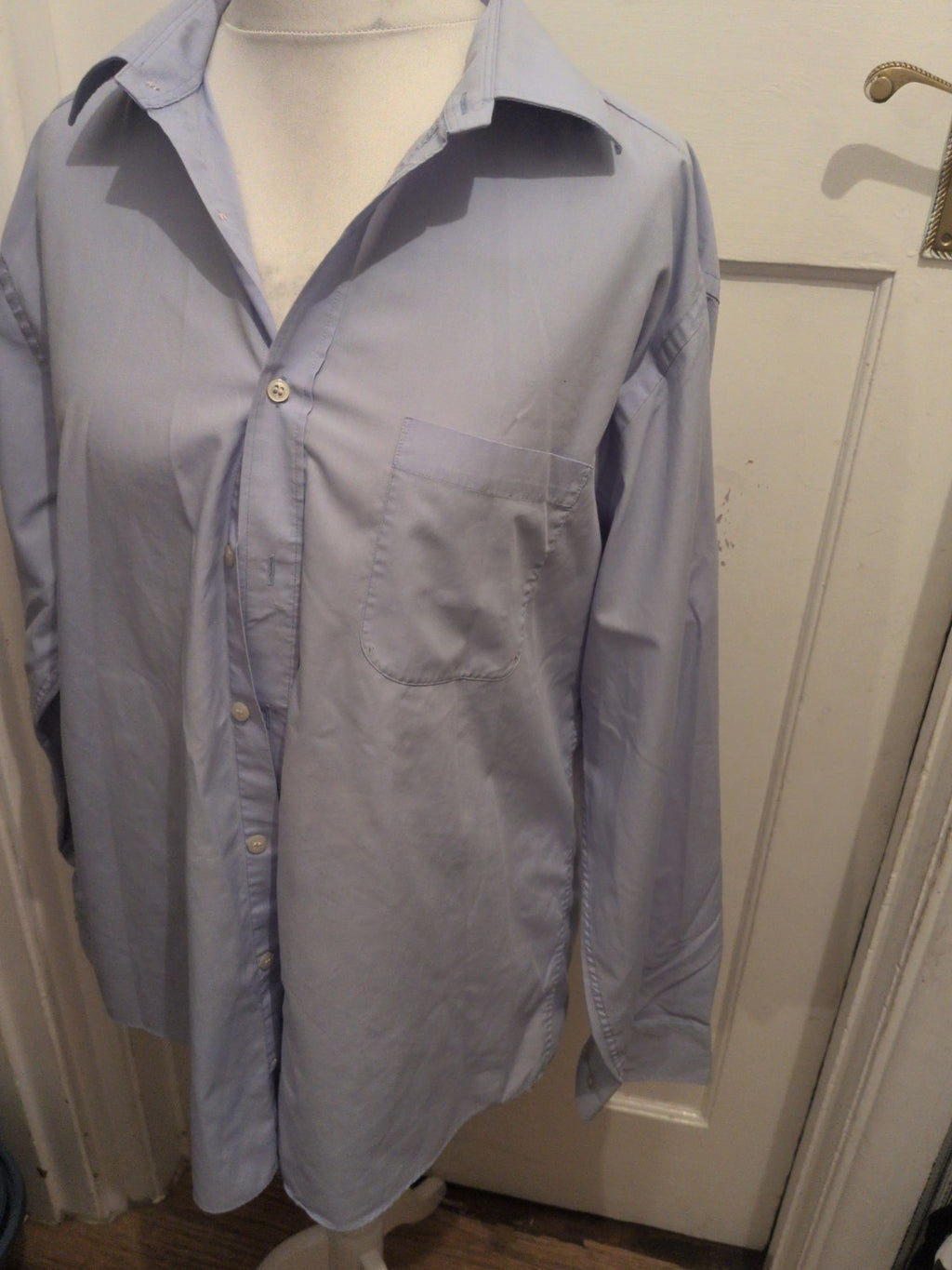 Mens Marks And Spencer Tailoring 16" Collared Blue Long Sleeve Shirt
