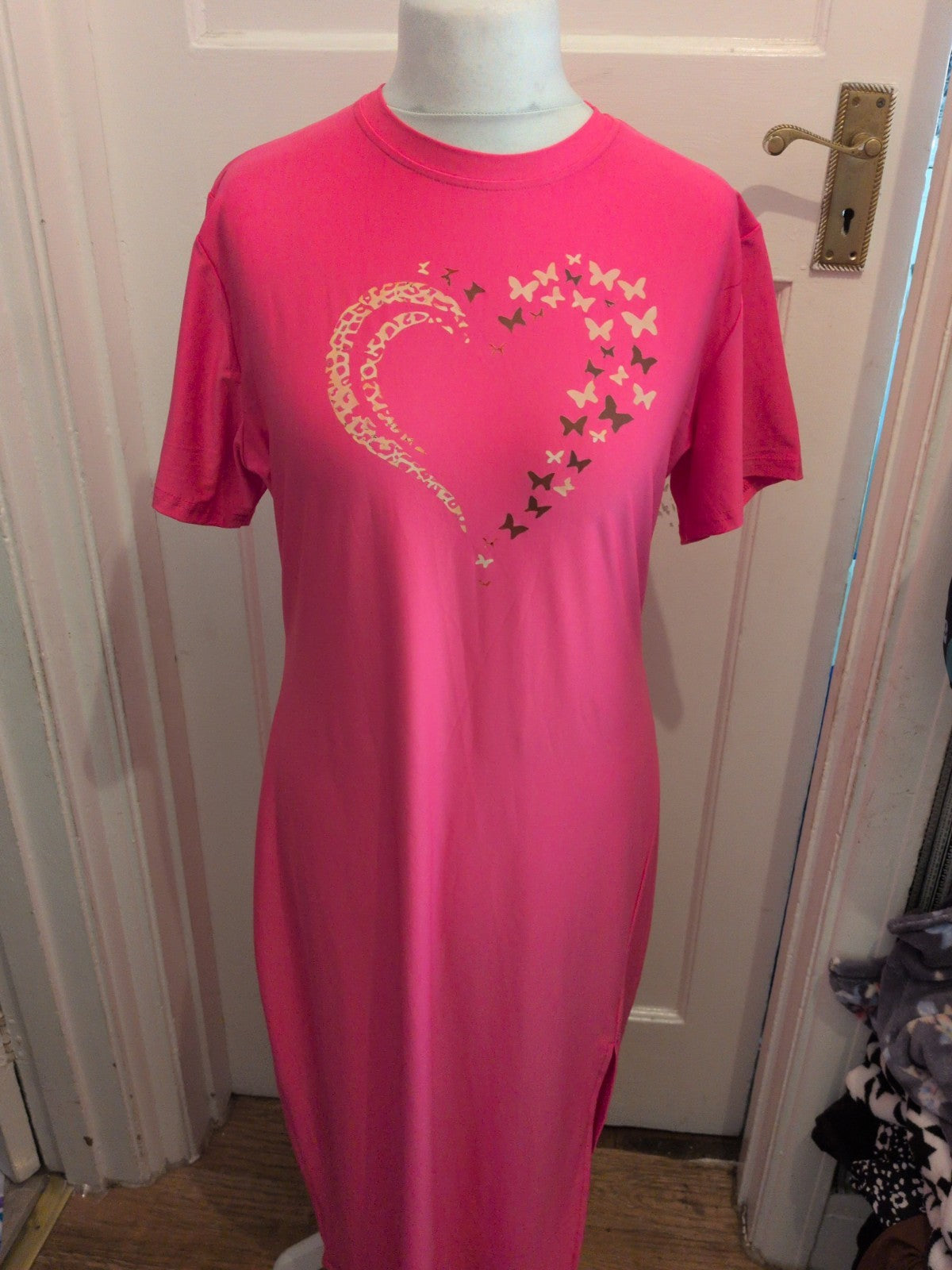 Ladies 2XL Pink Short Sleeve Maxi Dress Long With Heart