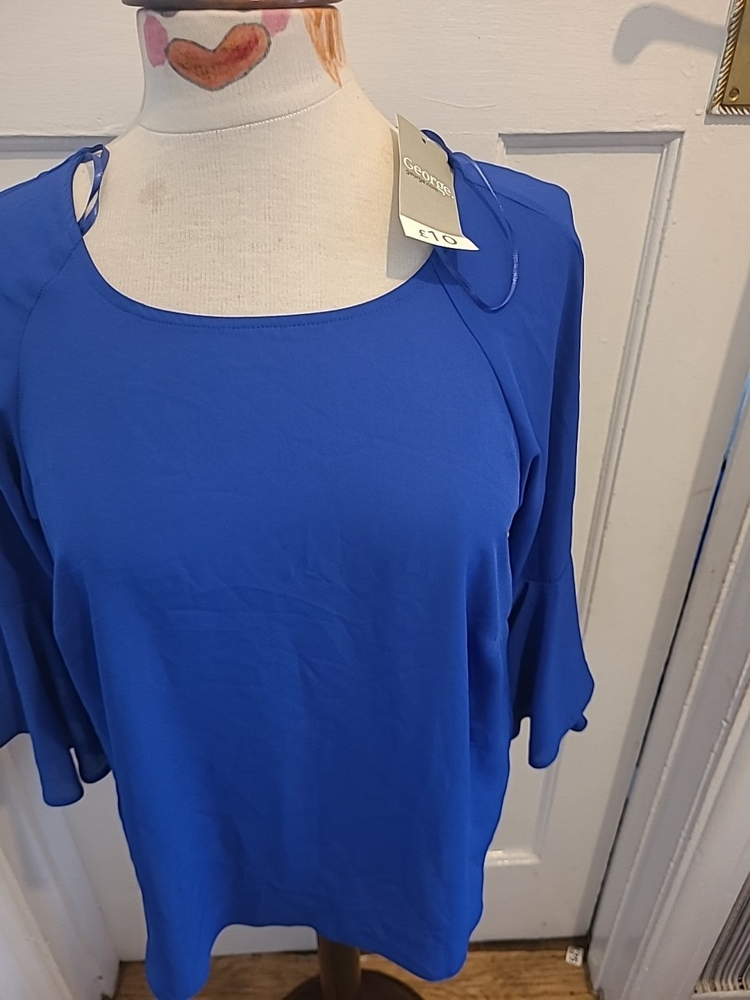 Brand New Ladies George Size 10 Blue Short Flute Sleeved Blouse