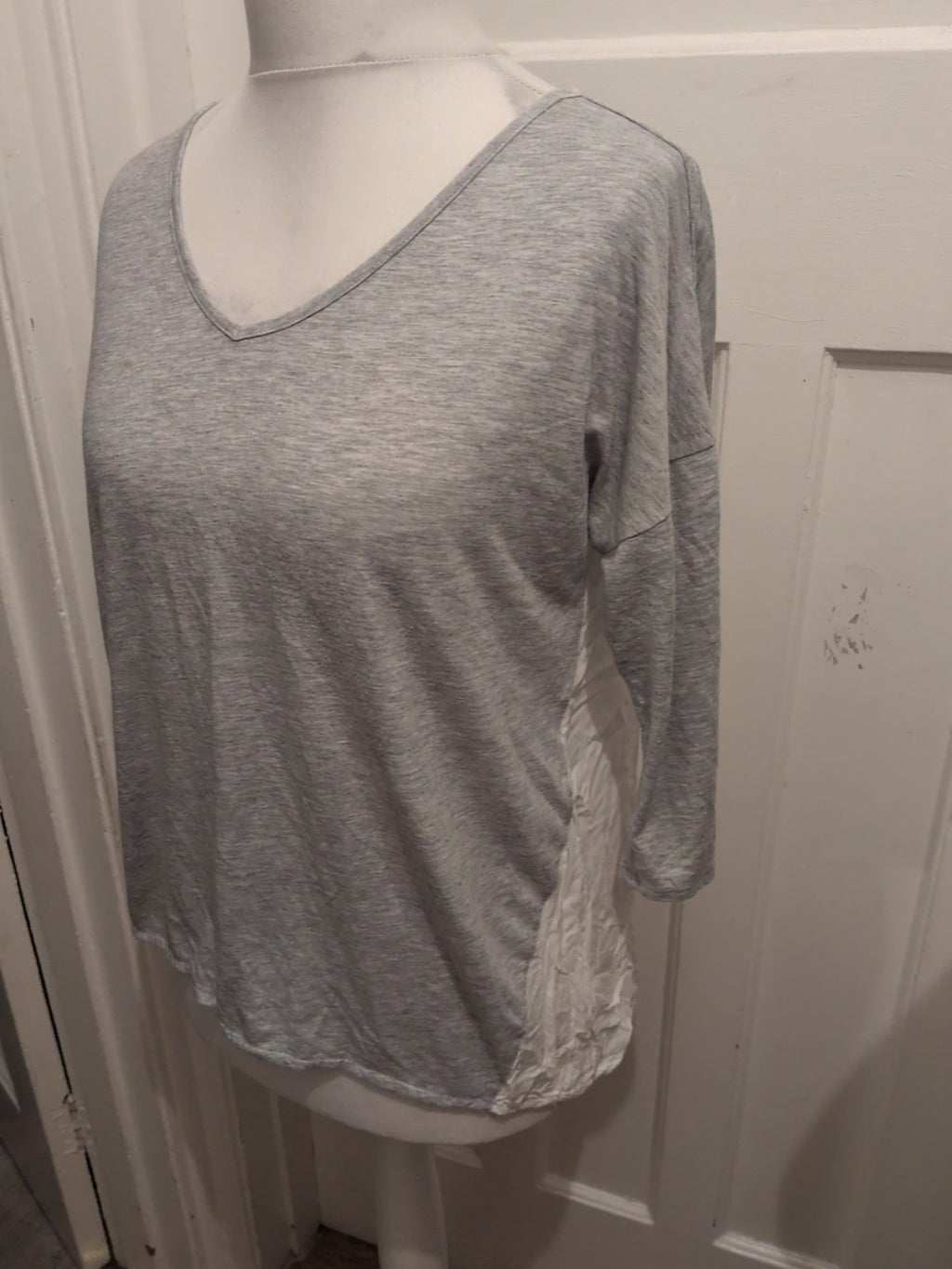 Per Una 16-18 Grey And White Long Sleeve T-shirt