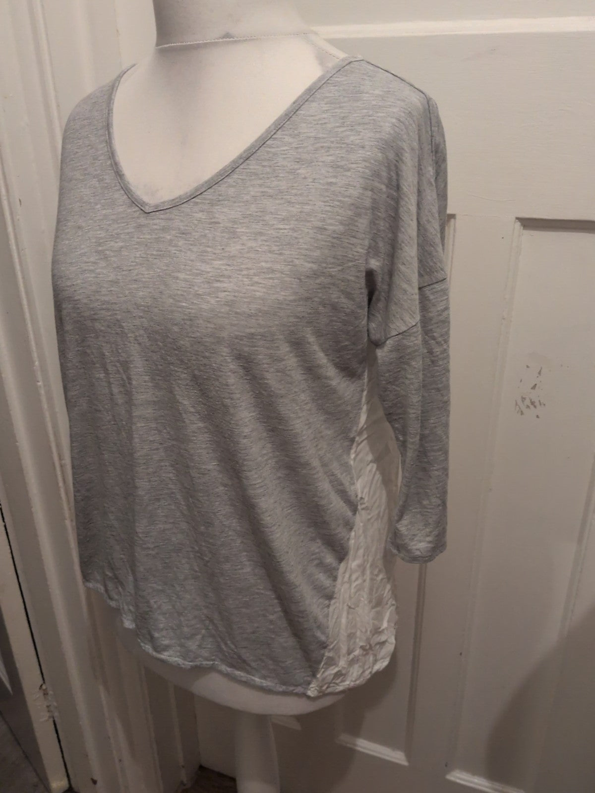 Per Una 16-18 Grey And White Long Sleeve T-shirt