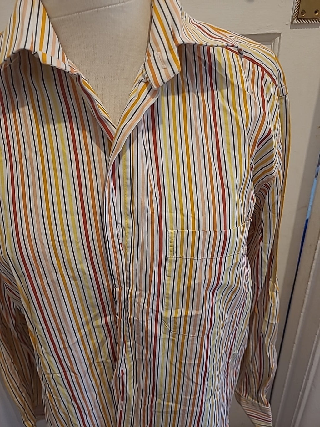 Mens Dunhill Size Large Multicoloured Striped Long Sleeved Shirt