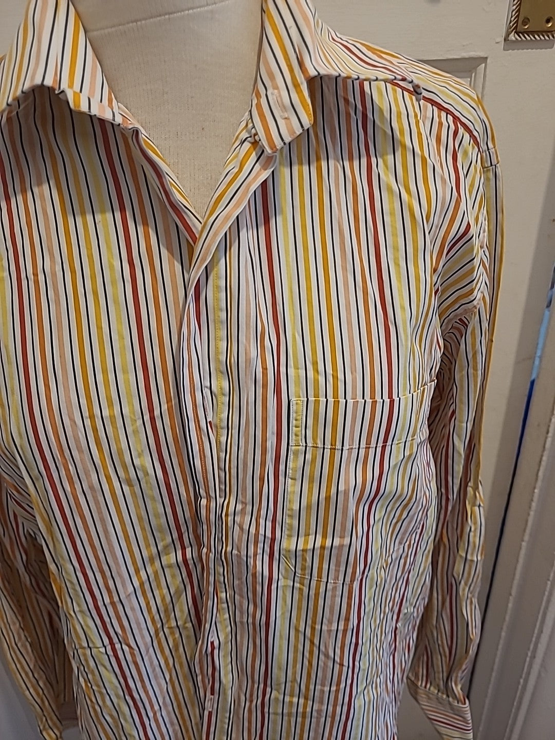 Mens Dunhill Size Large Multicoloured Striped Long Sleeved Shirt