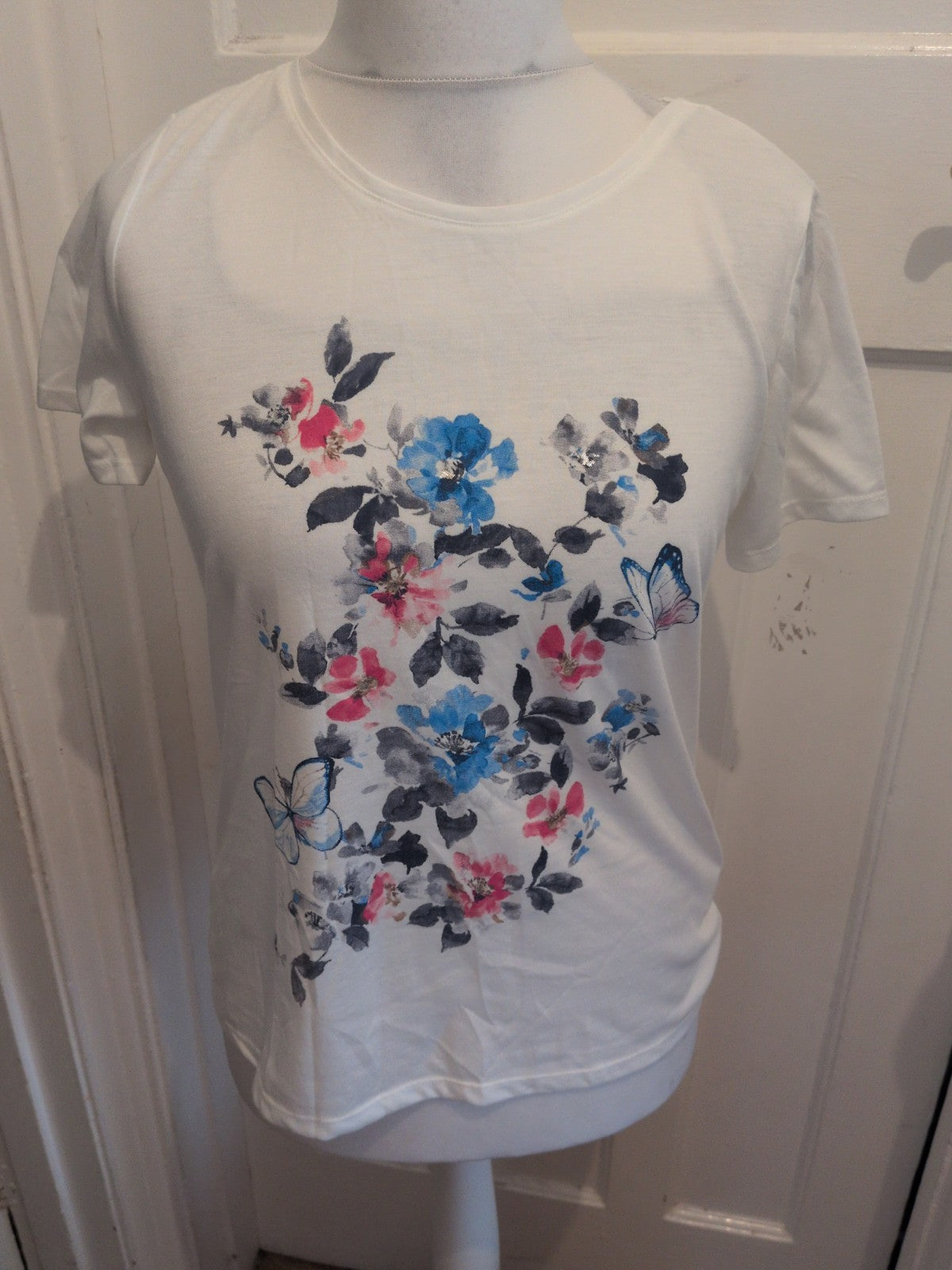 Bonmarche 10 White Floral Print Short Sleeve T-shirt