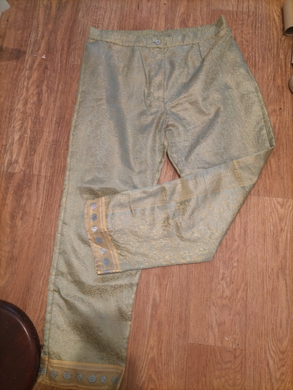 Ladies Size XL Elasticated Semi See Through Gold Trousers