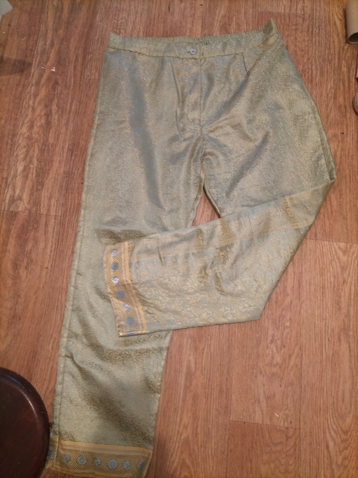 Ladies Size XL Elasticated Semi See Through Gold Trousers