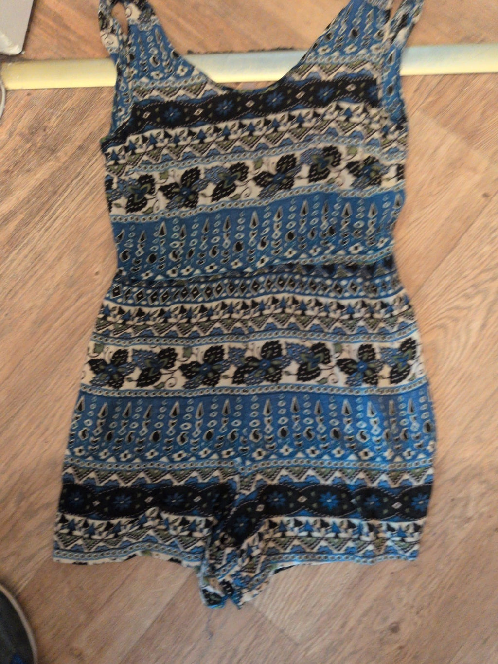 Boohoo 8 Multicoloured Blue Aztec Low Back Playsuit