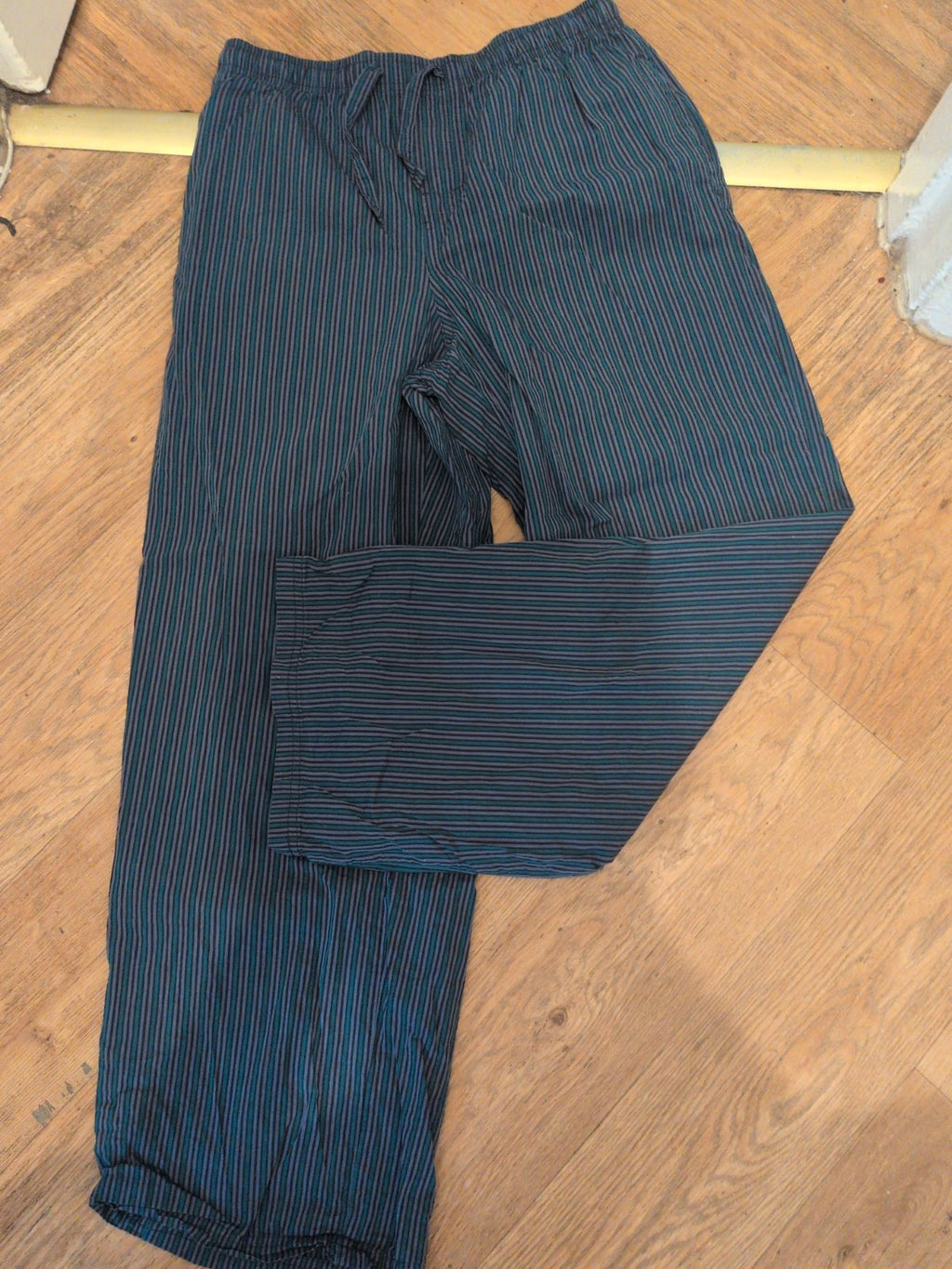 Marks And Spencer Small Navy Grey And Teal Stripe Elasticated Pyjama Bottoms
