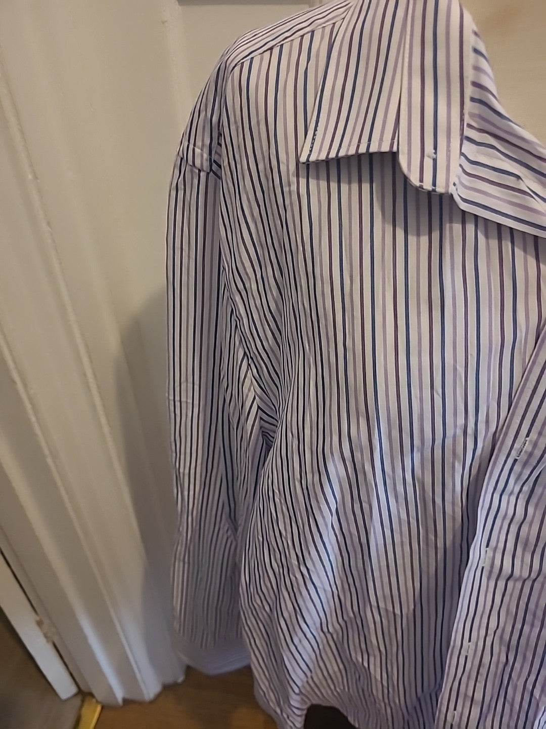 Mens F&F Size 19" Purple White Blue Striped Long Sleeved Shirt