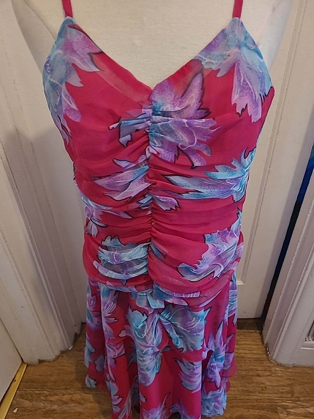 Ladies Image Size 10-12 Pink Floral Lined Sleeveless Dress
