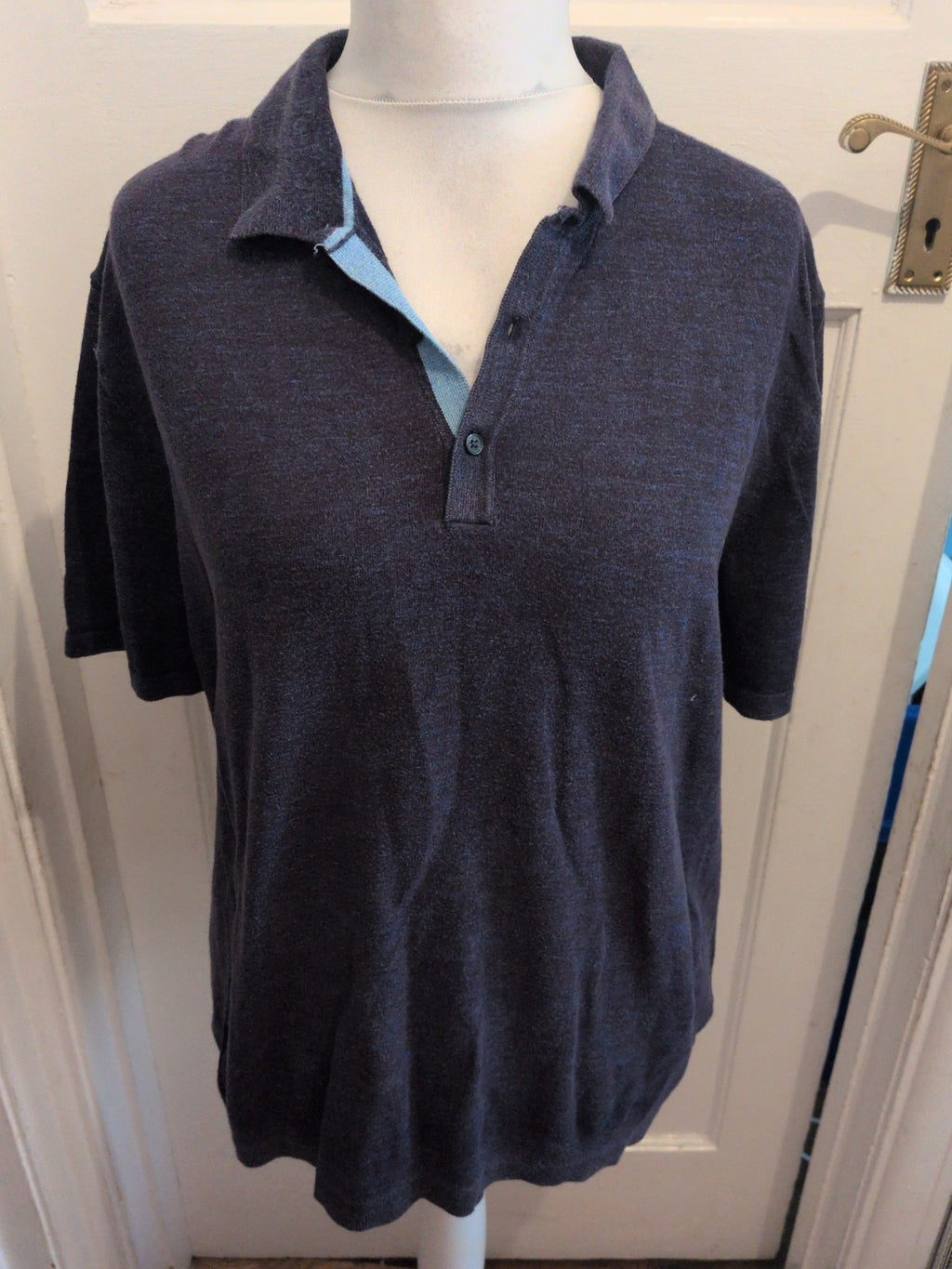 Mens Marks And Spencer Size XL Cotton Rich Blue And Navy Short Sleeve Polo