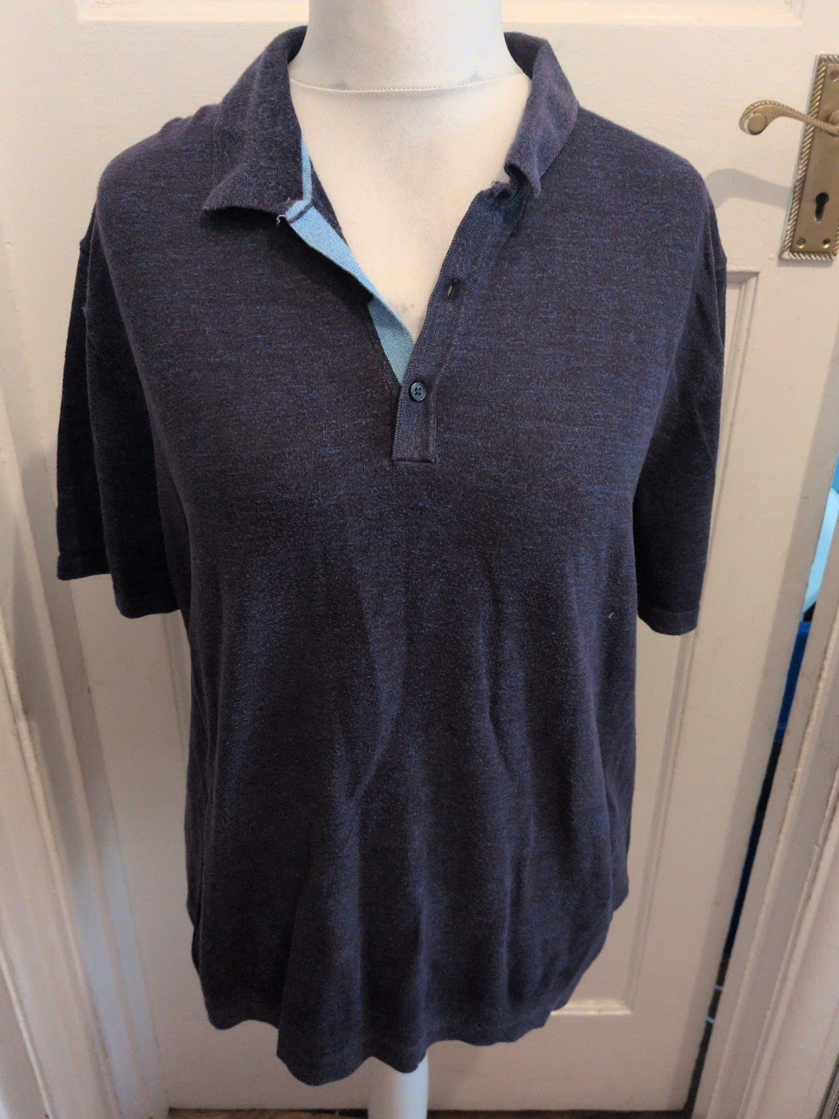 Mens Marks And Spencer Size XL Cotton Rich Blue And Navy Short Sleeve Polo