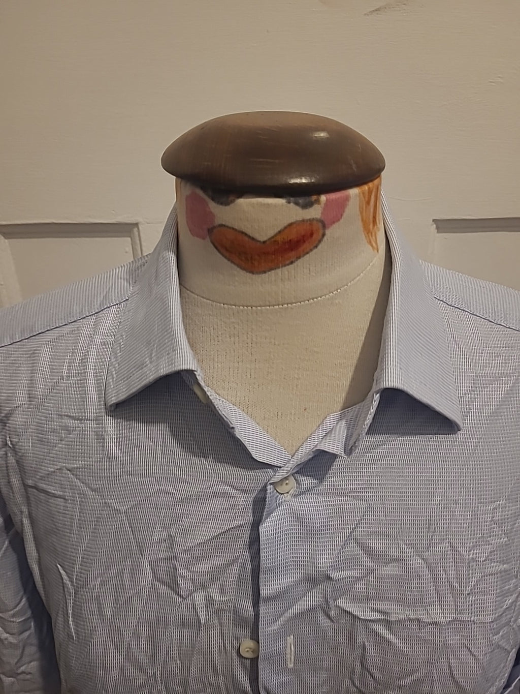 Mens Canali Size 15.75" Blue/White Fleck Long Sleeved Shirt