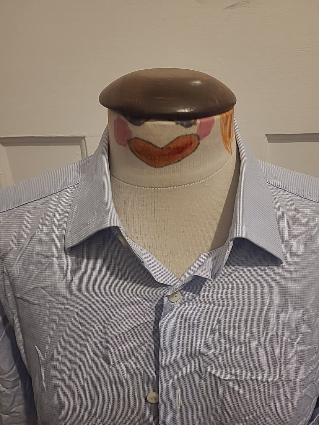 Mens Canali Size 15.75" Blue/White Fleck Long Sleeved Shirt