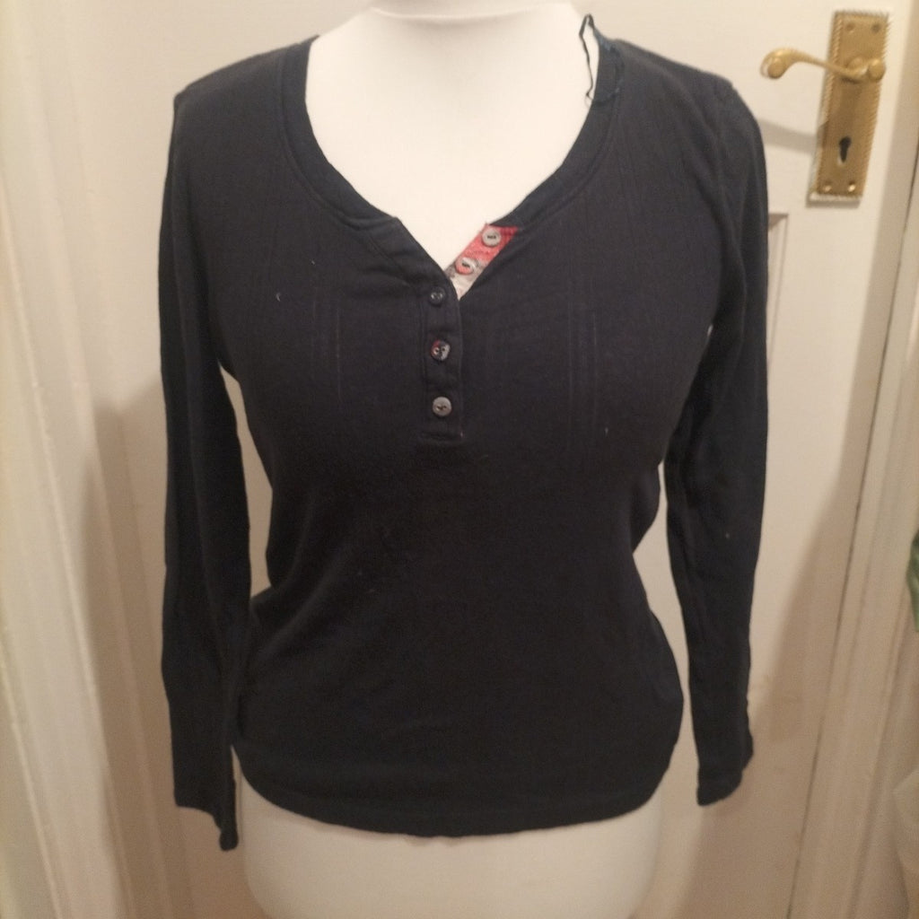 Ladies Matalan Size 6 Black/Dark Navy Long Sleeved Pyjama Top