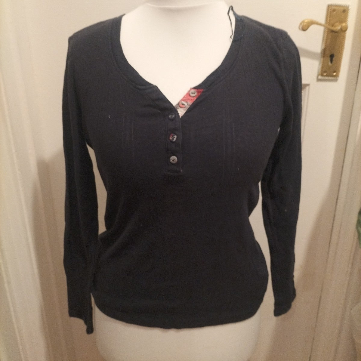 Ladies Matalan Size 6 Black/Dark Navy Long Sleeved Pyjama Top