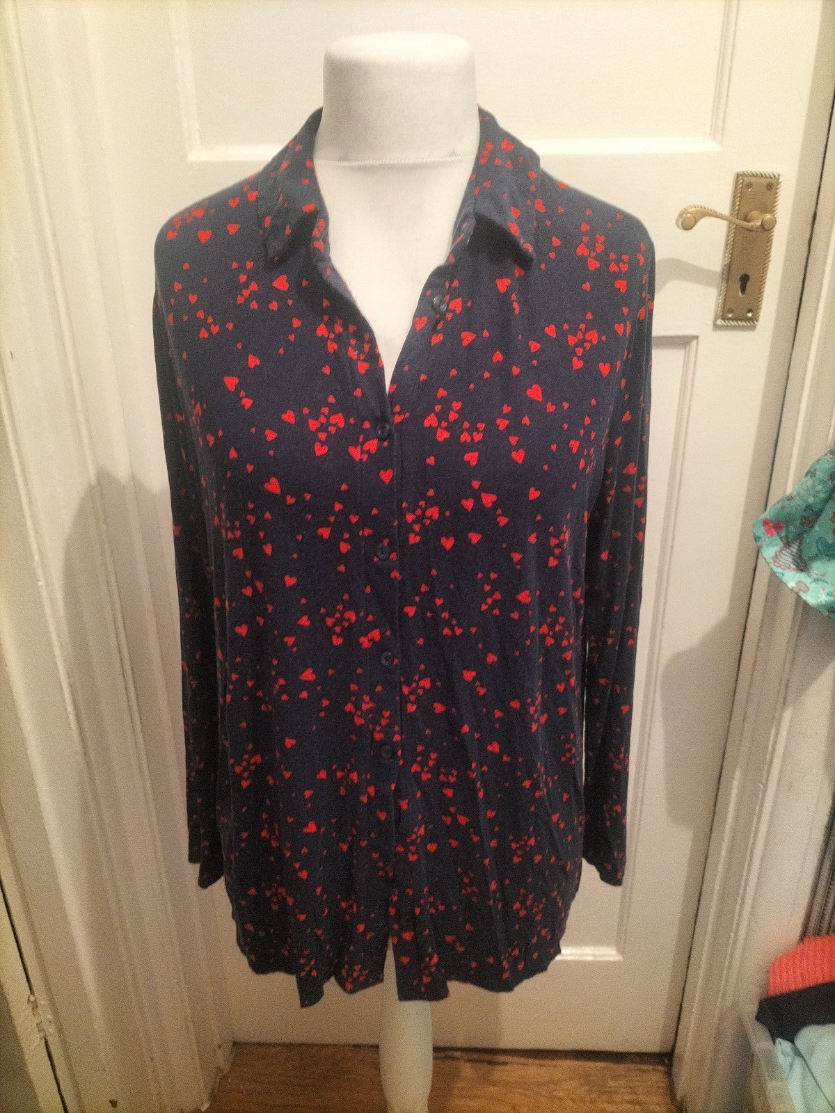 Tu 20 Navy And Red Love Heart Long Sleeve Pyjama Top