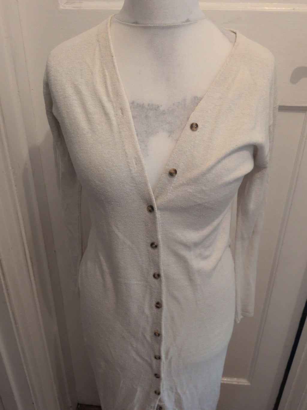 Topshop 12 Cream Buttoned Long Length Long Sleeve Dress