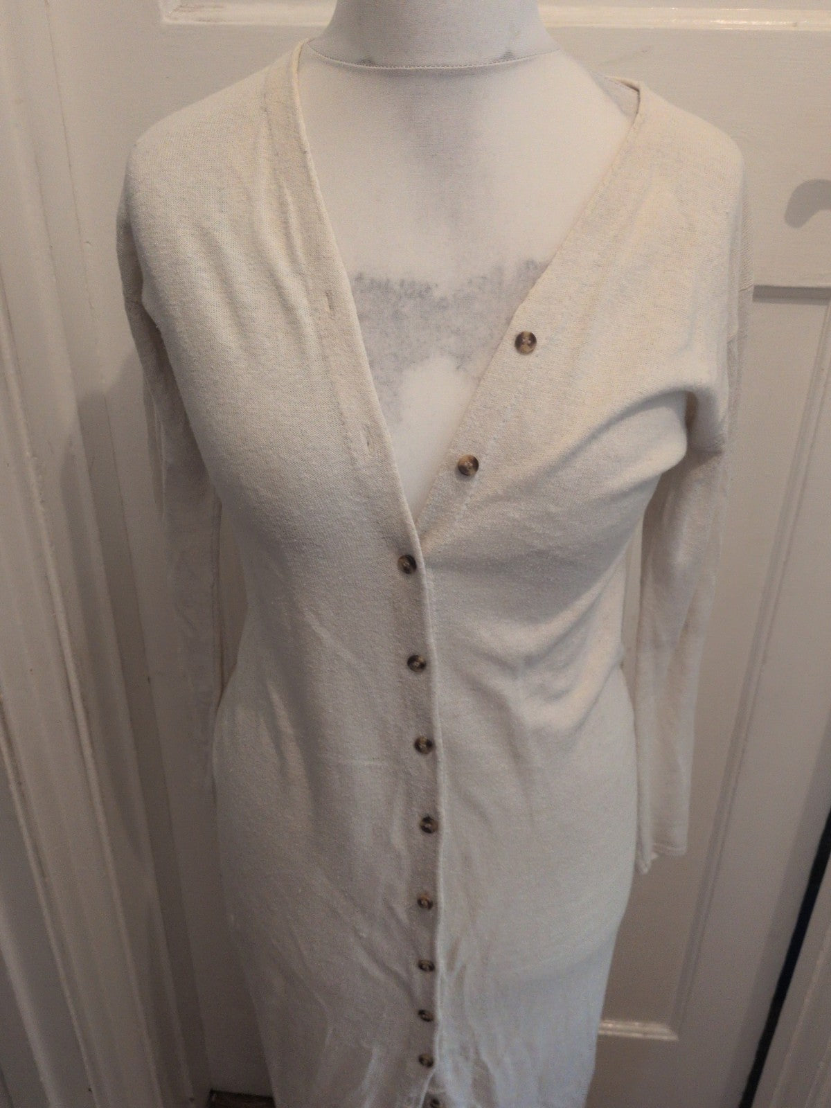 Topshop 12 Cream Buttoned Long Length Long Sleeve Dress