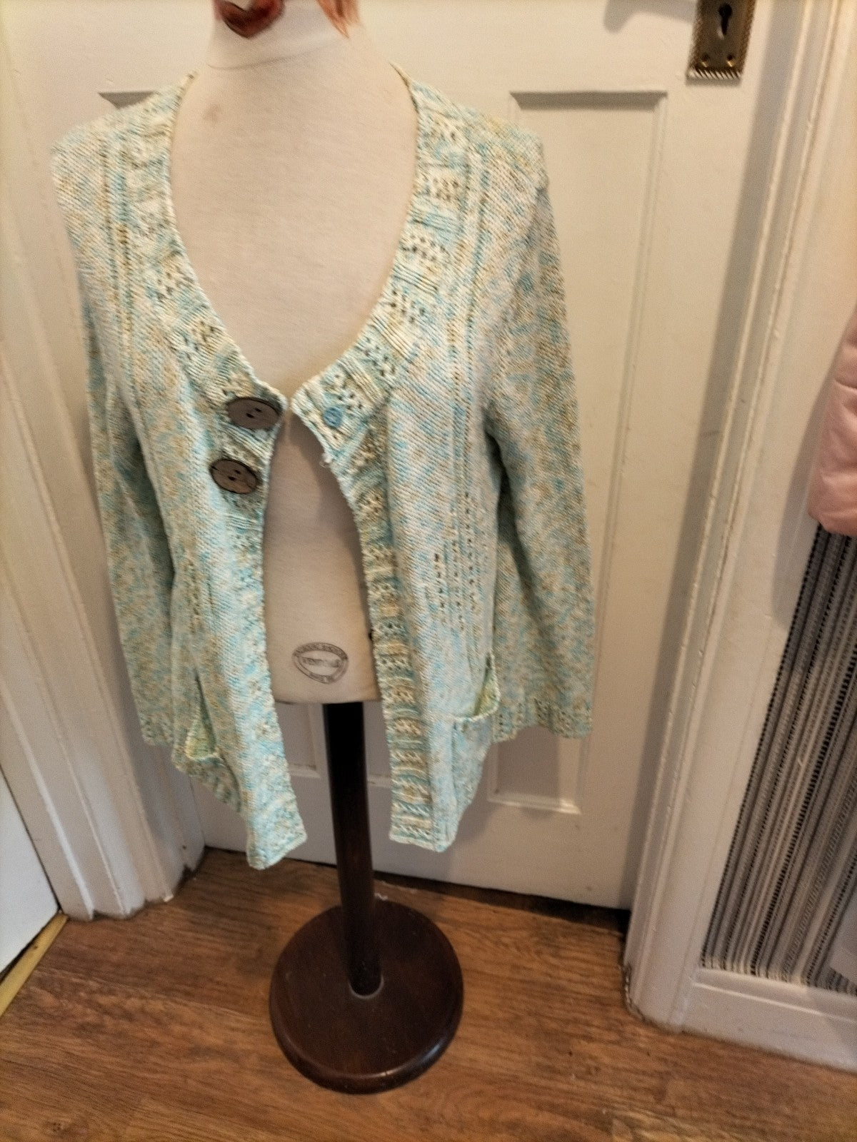 Ladies Elizabeth Scott Size L/XL Turquoise Fleck Long Sleeved Cardigan