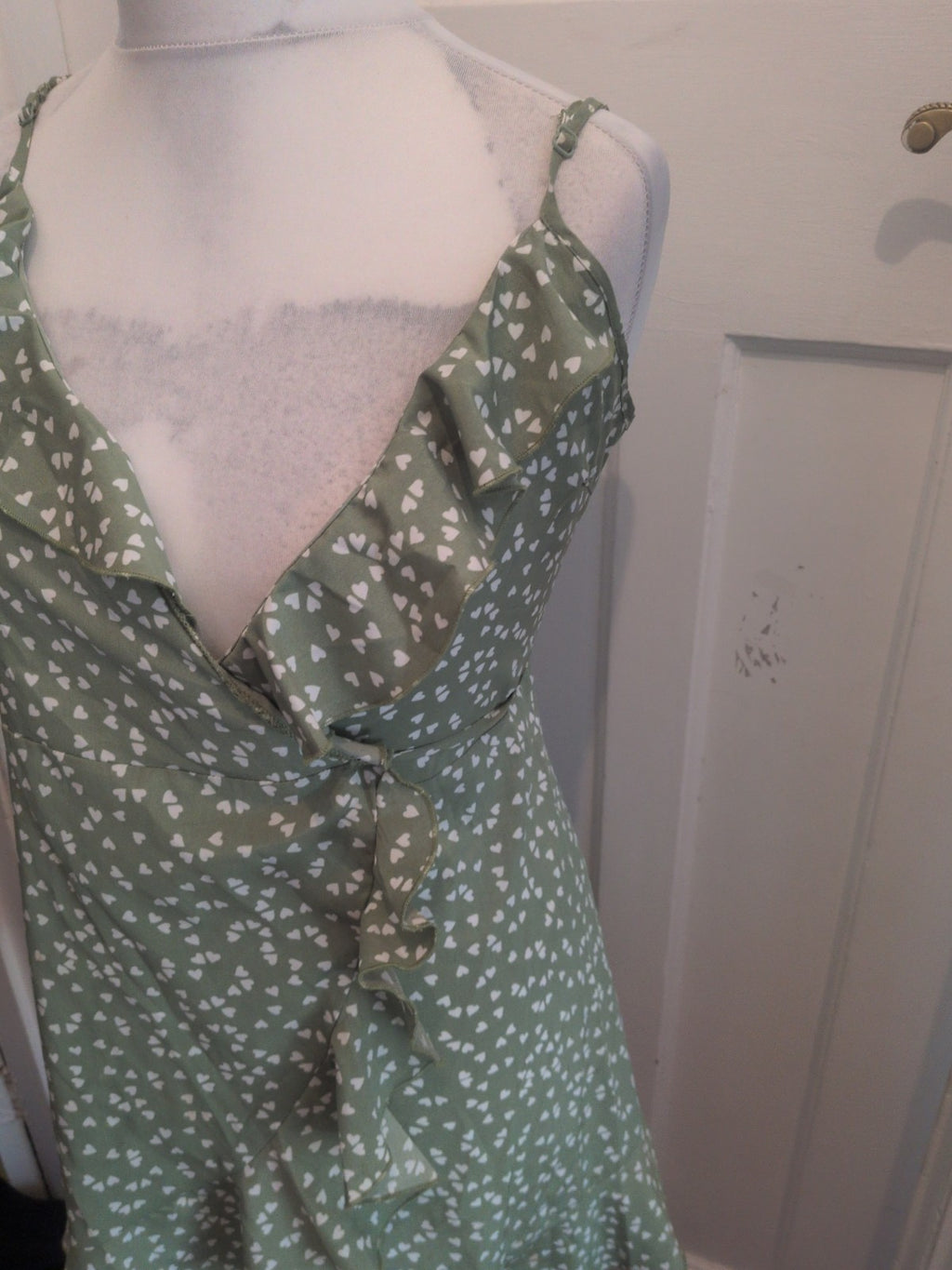 Shein Medium Green And White Love heart Sleeveless Top