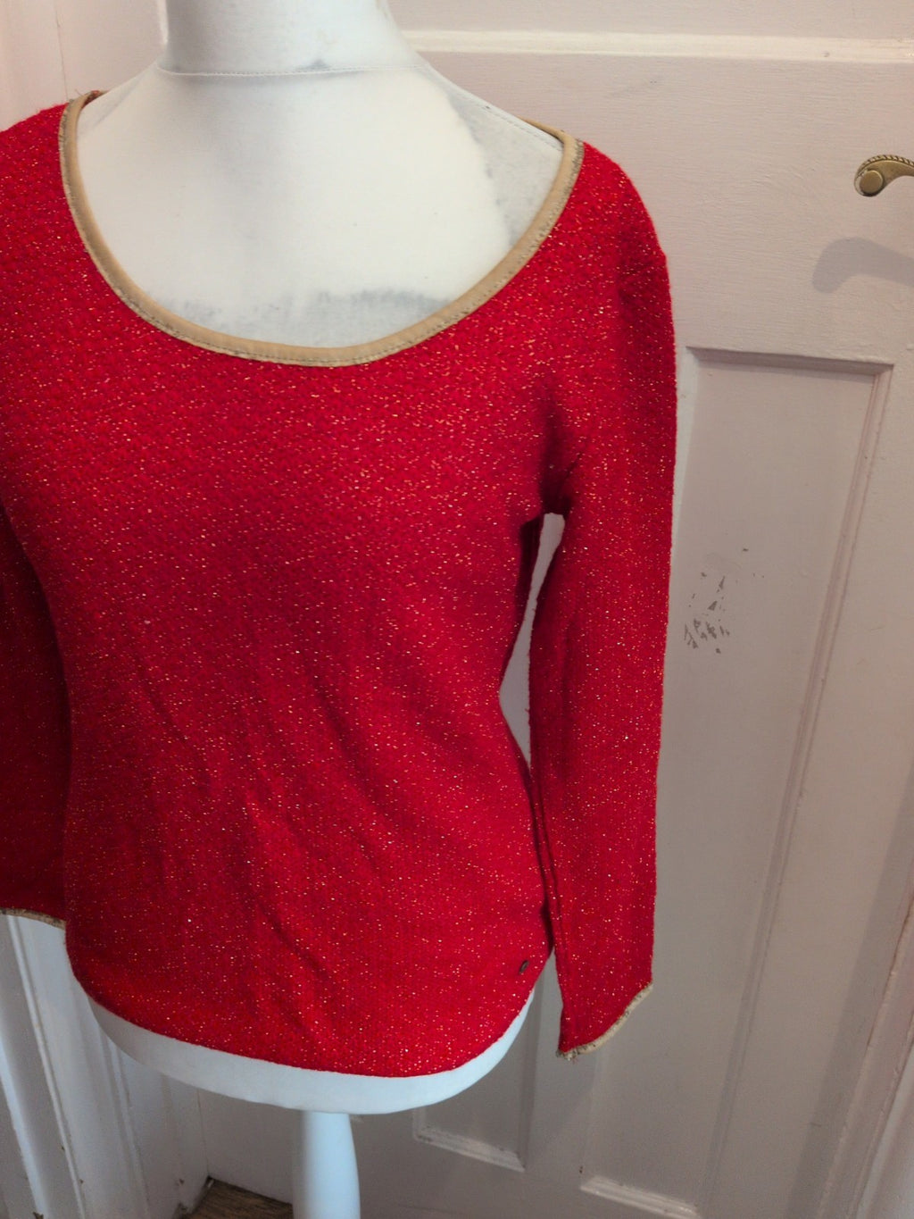 Anna Karel Large Red And Gold Shimmer Long Sleeve Jumper
