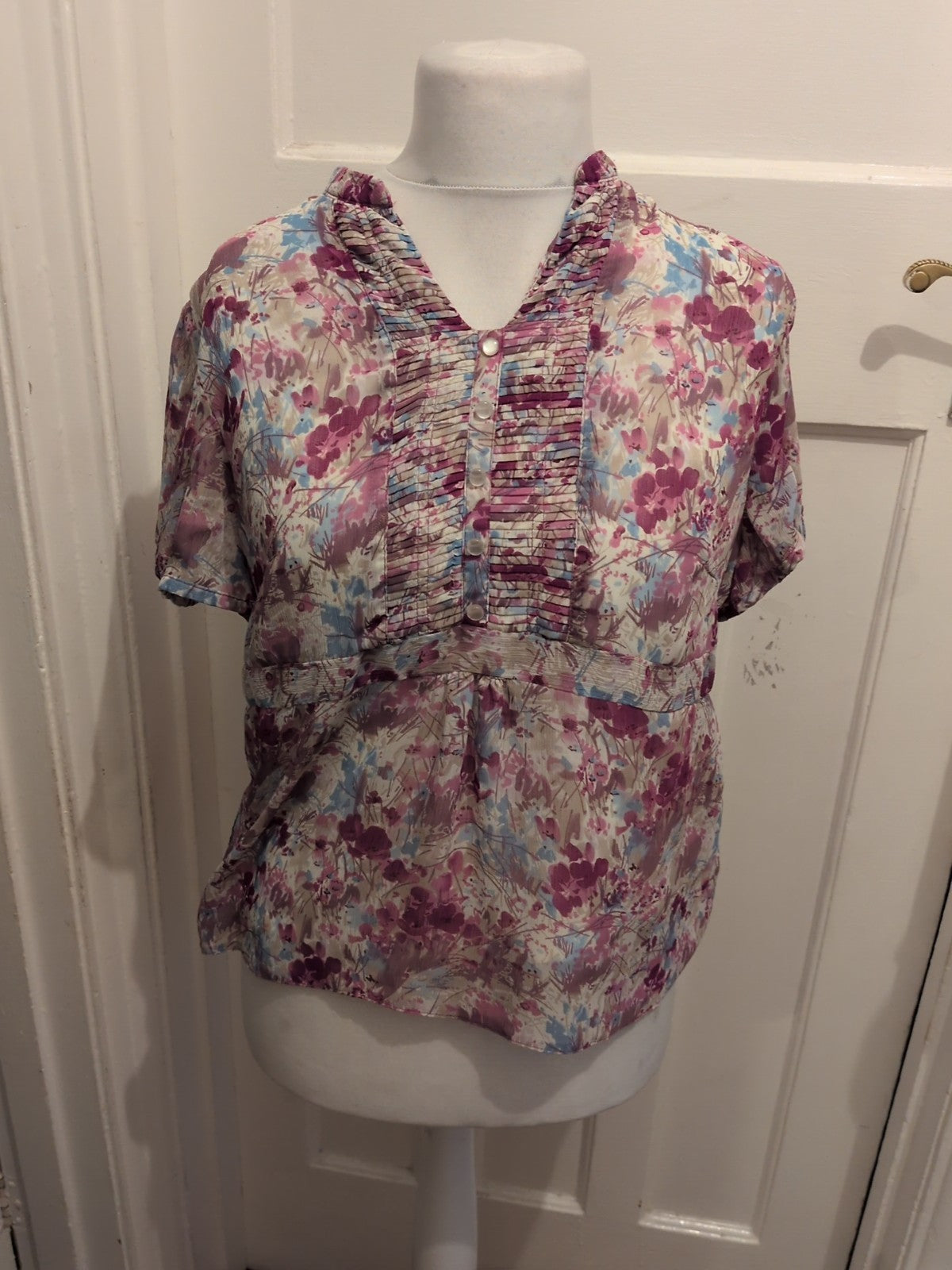 EWM 16 Purple Floral Short Sleeve Blouse