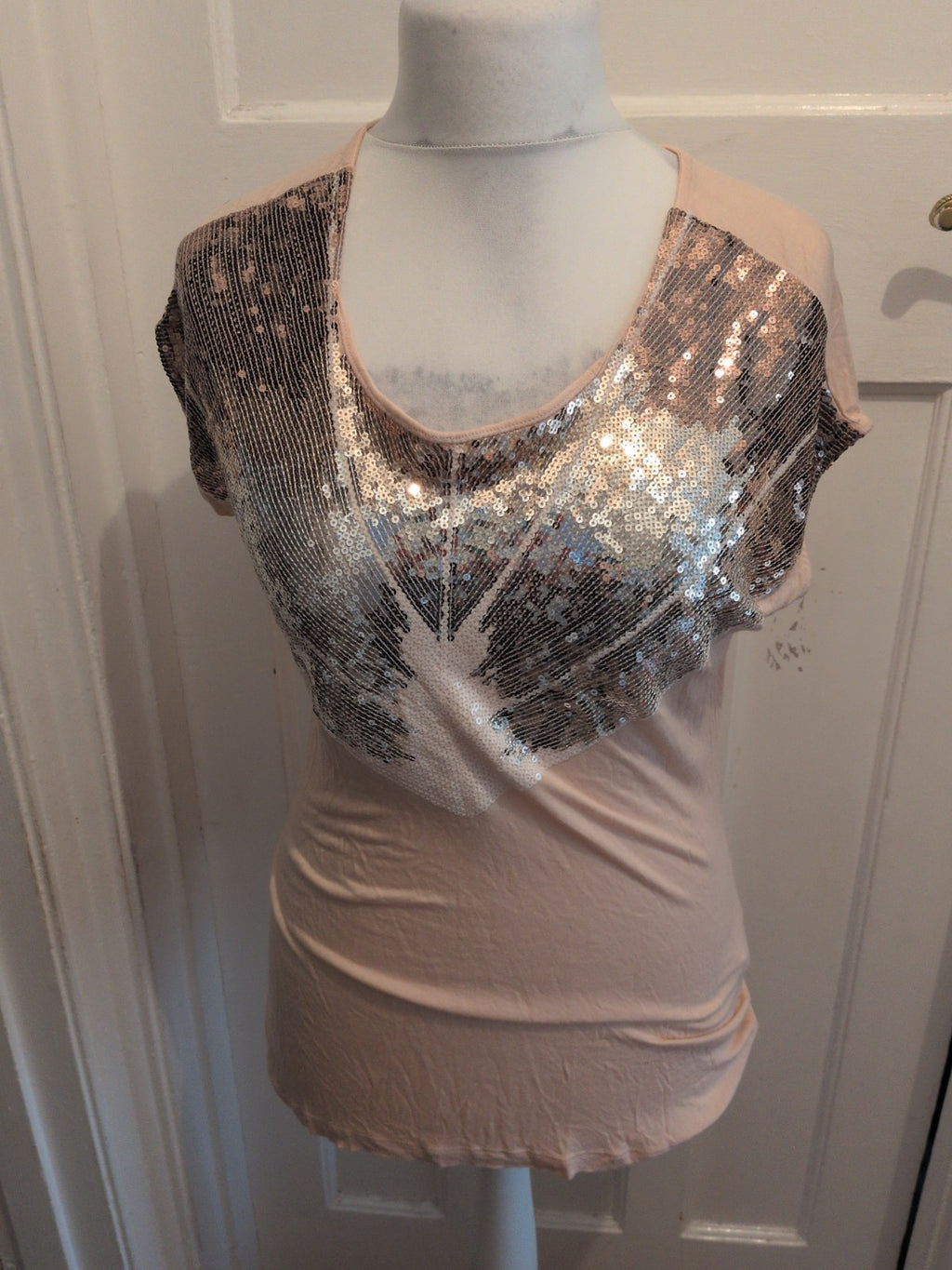 Next 10 Pale Pink With Silver Sequins Short Sleeve Blouse