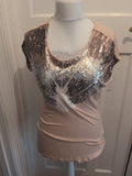 Next 10 Pale Pink With Silver Sequins Short Sleeve Blouse