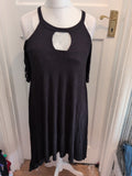 Large Black Cowl Neck Midi Short Sleeve Dress