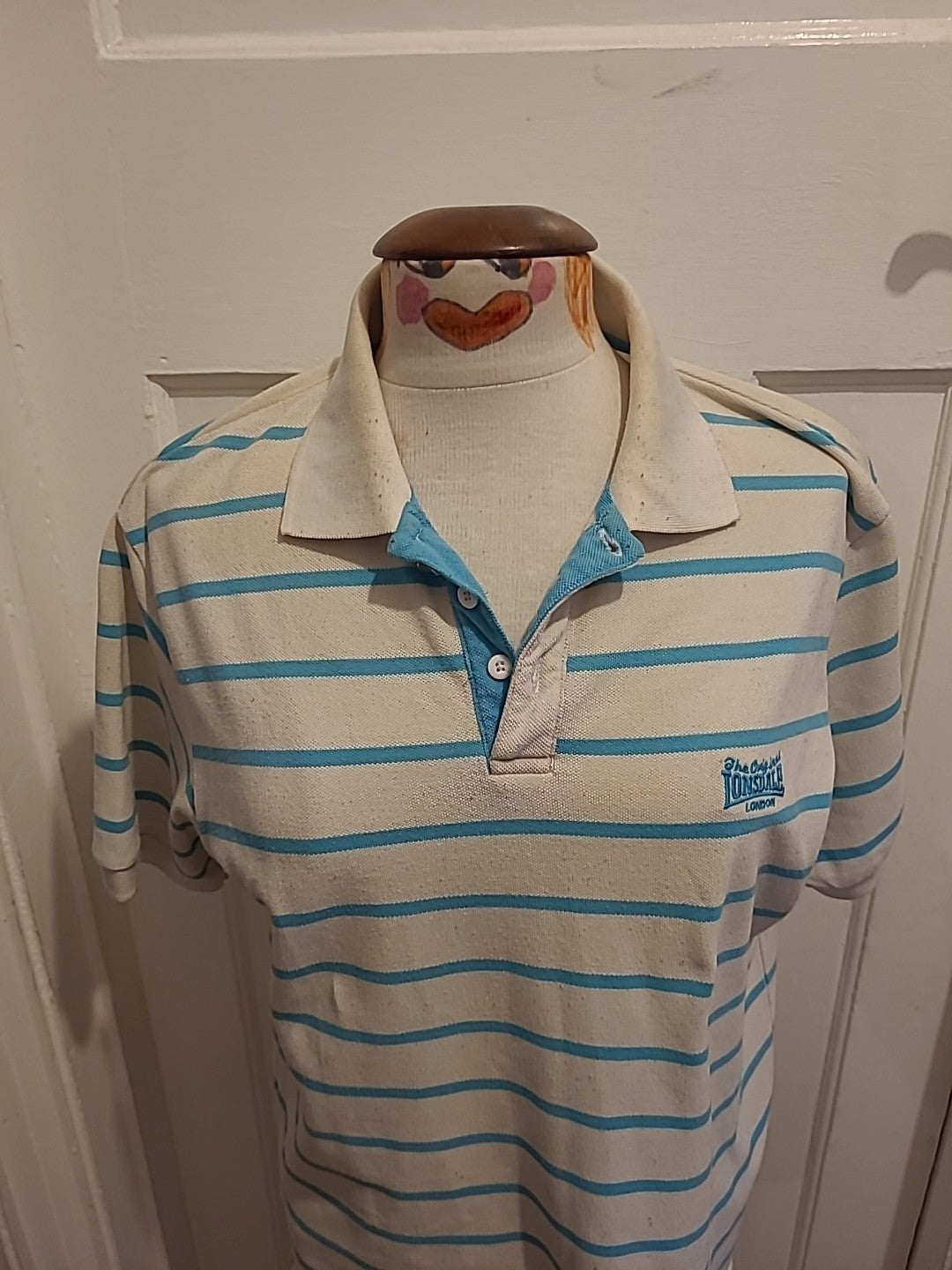 Mens Lonsdale Size Small Blue/White Striped Polo(Bobbling)