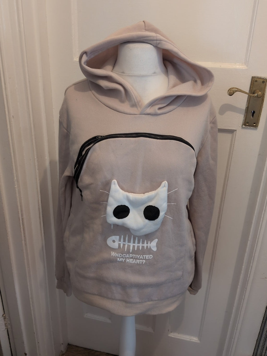 Large Beige Face Pattern Pullover Hoodie