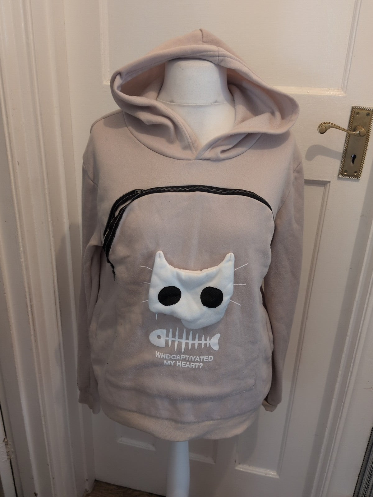 Large Beige Face Pattern Pullover Hoodie