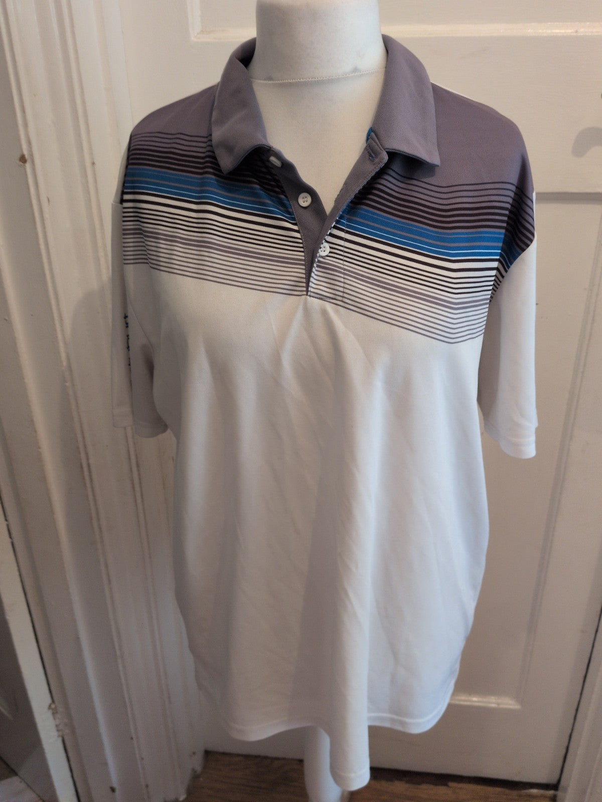 Mens Stuburt XL White Short Sleeve Pattern Polo Shirt Couple Light Marks