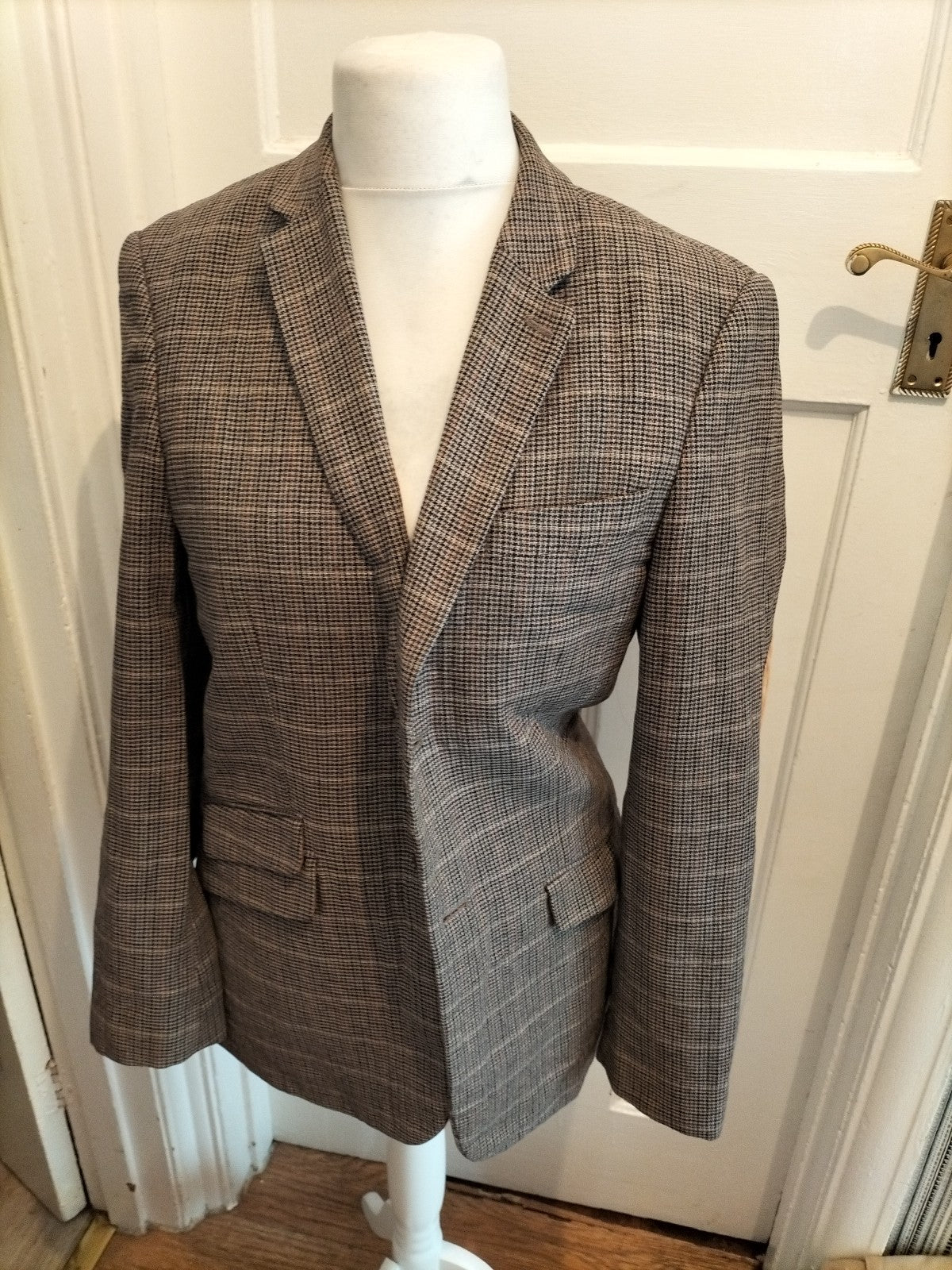 Rocha John Rocha 38R Beige Check Lined Suit Jacket