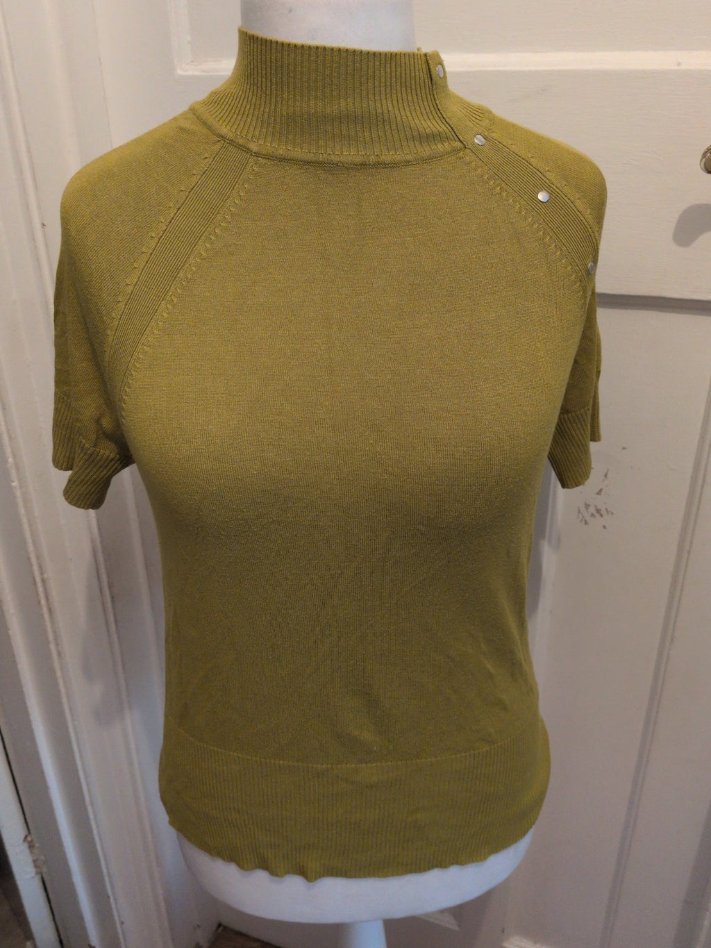 Wallis 12 Petite Khaki Short Sleeve High Neck Jumper