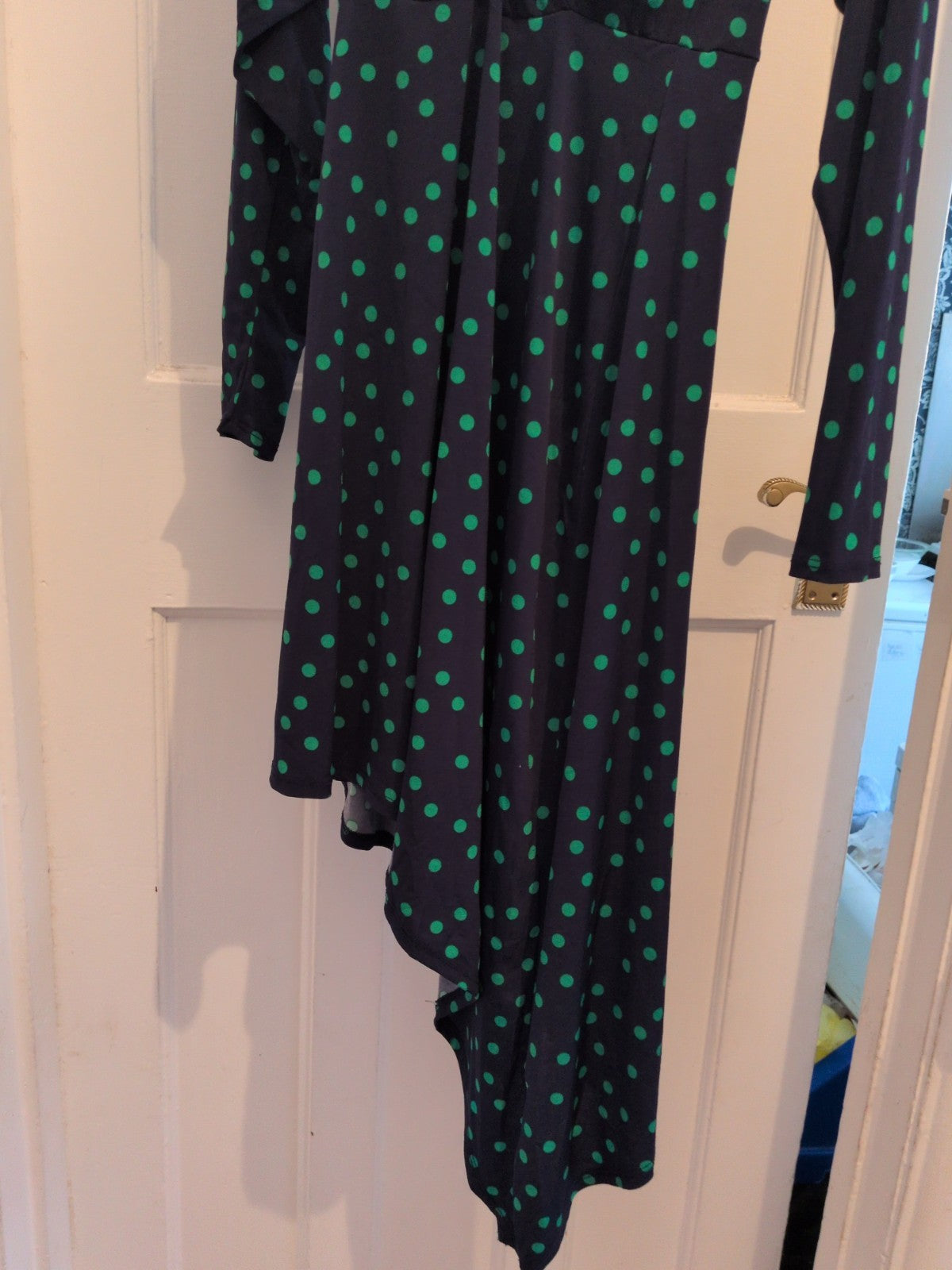 ASOS 6 Green And Navy Spot V Neck Dress