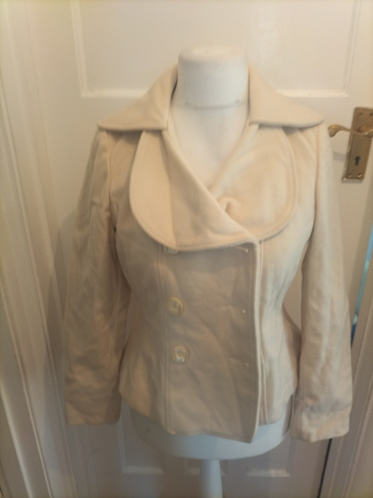 Ladies Louis Charles Size Small Cream Lined Wool Blend Jacket