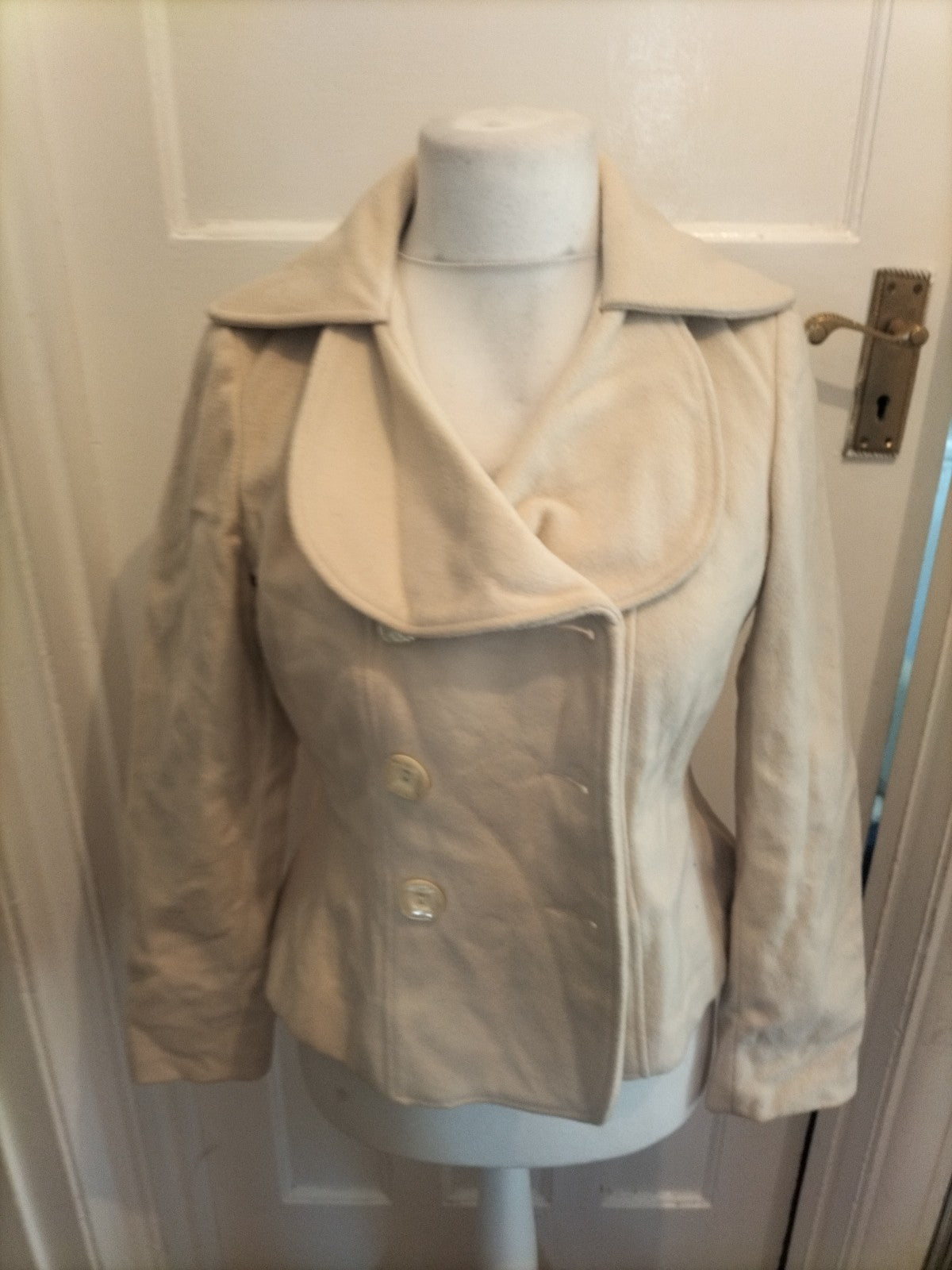 Ladies Louis Charles Size Small Cream Lined Wool Blend Jacket