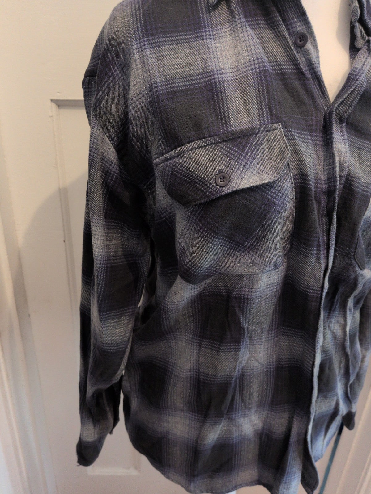 Marks And Spencer Medium Two Tone Grey Buttoned Shirt Cotton