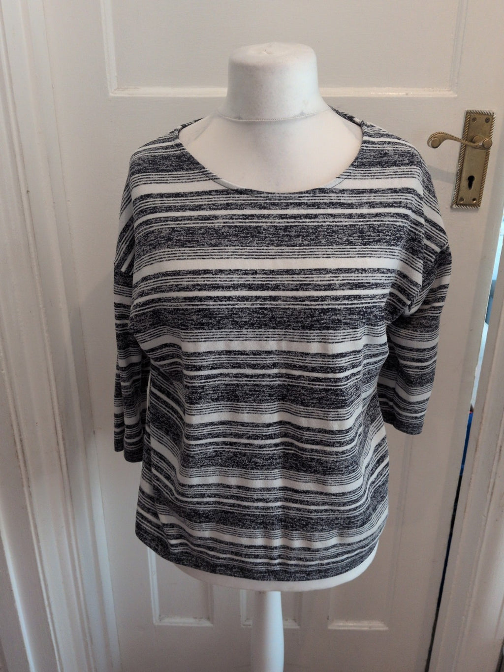 Tu 16 Grey Blue Stripe Half Sleeve Top
