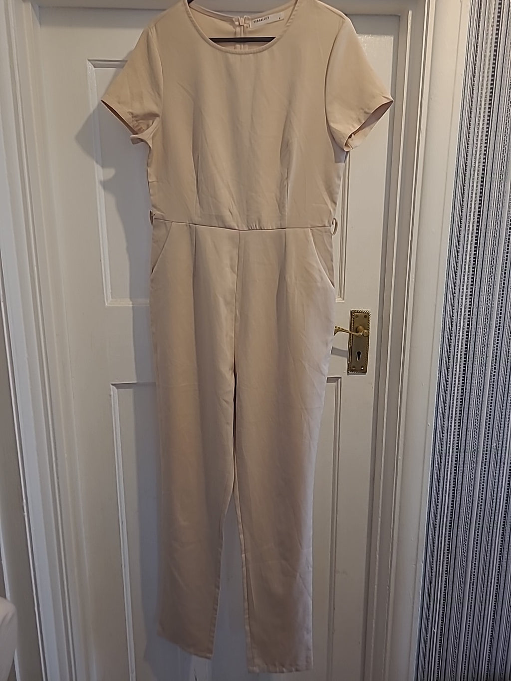 Ladies Vera&Lucy Size Medium Beige Short Sleeved Jumpsuit