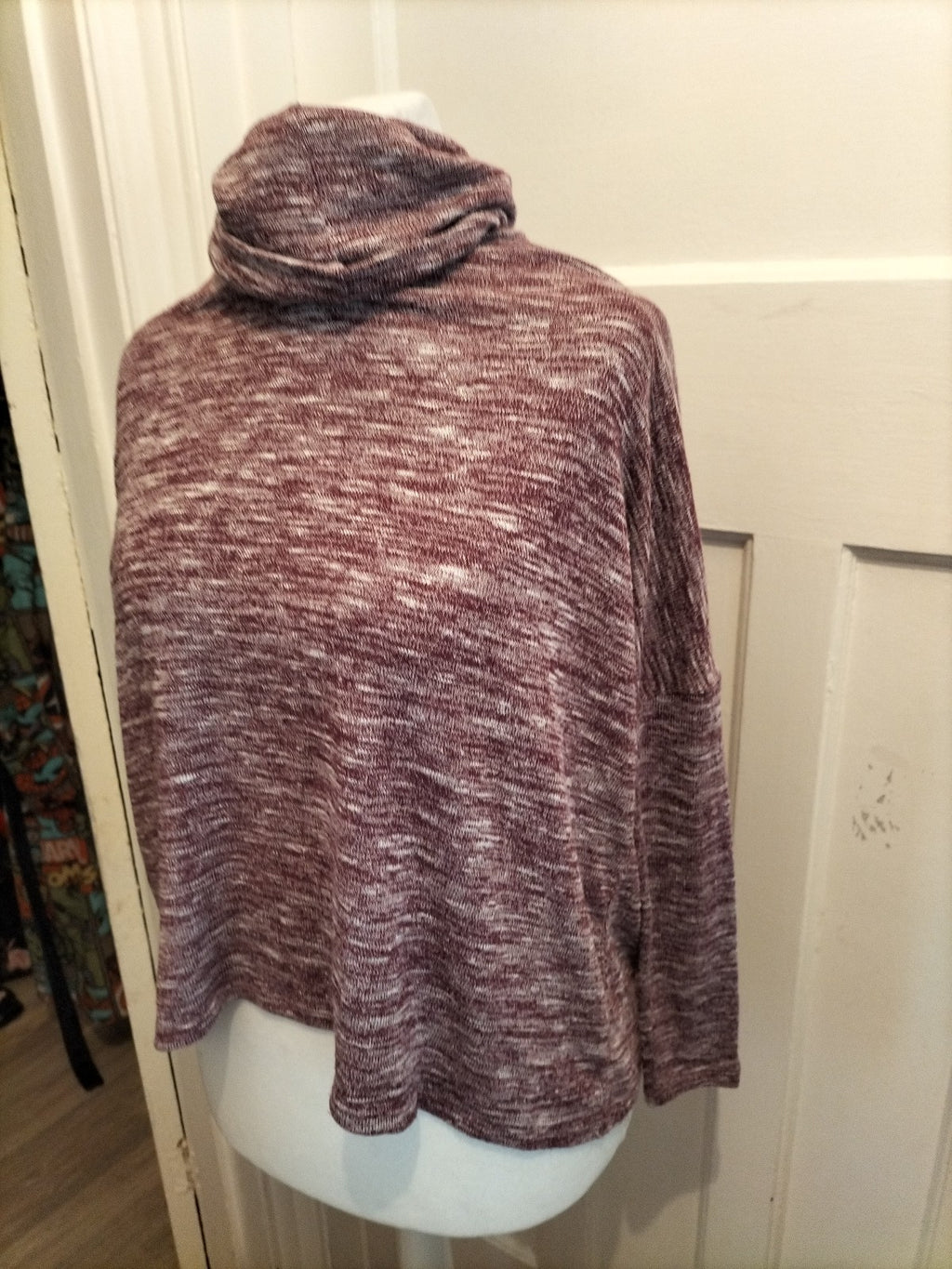 Ladies Primark Size Small (6-8) Purple And White Fleck Roll Neck Jumper