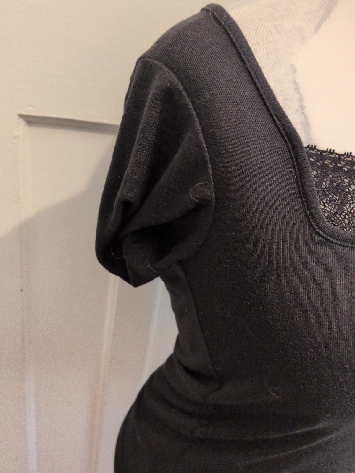 Damart Small Black Short Sleeve Thermal Blouse