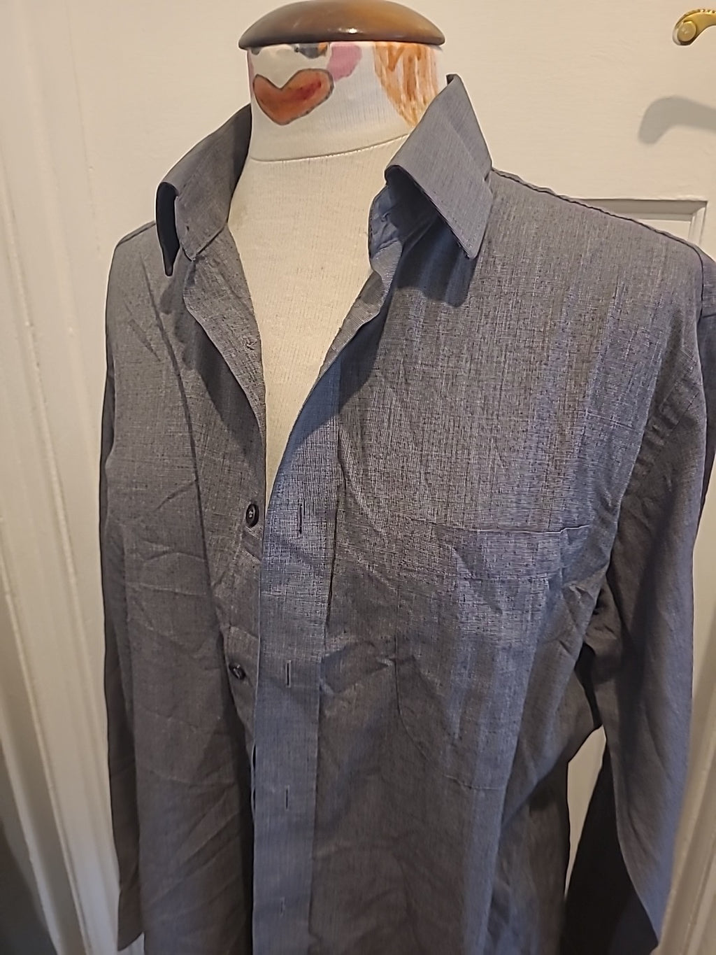 Mens Marks And Spencer 16" Grey Regular Fit Long Sleeved Formal Wear Shirt