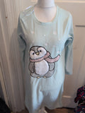 Ladies Bonmarche 12-14 Turquoise Penguin Long Sleeve Pyjama Noghtwear