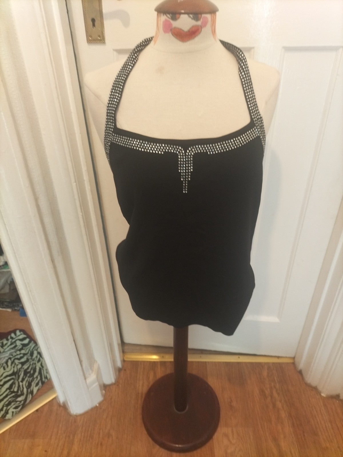 Ladies Sky Design Size 3 Black Sleeveless Diamonte Halterneck