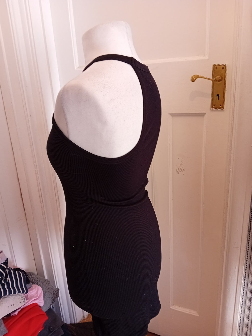 Primark 10-12 Black Ribbed Pencil Dress Sleeveless