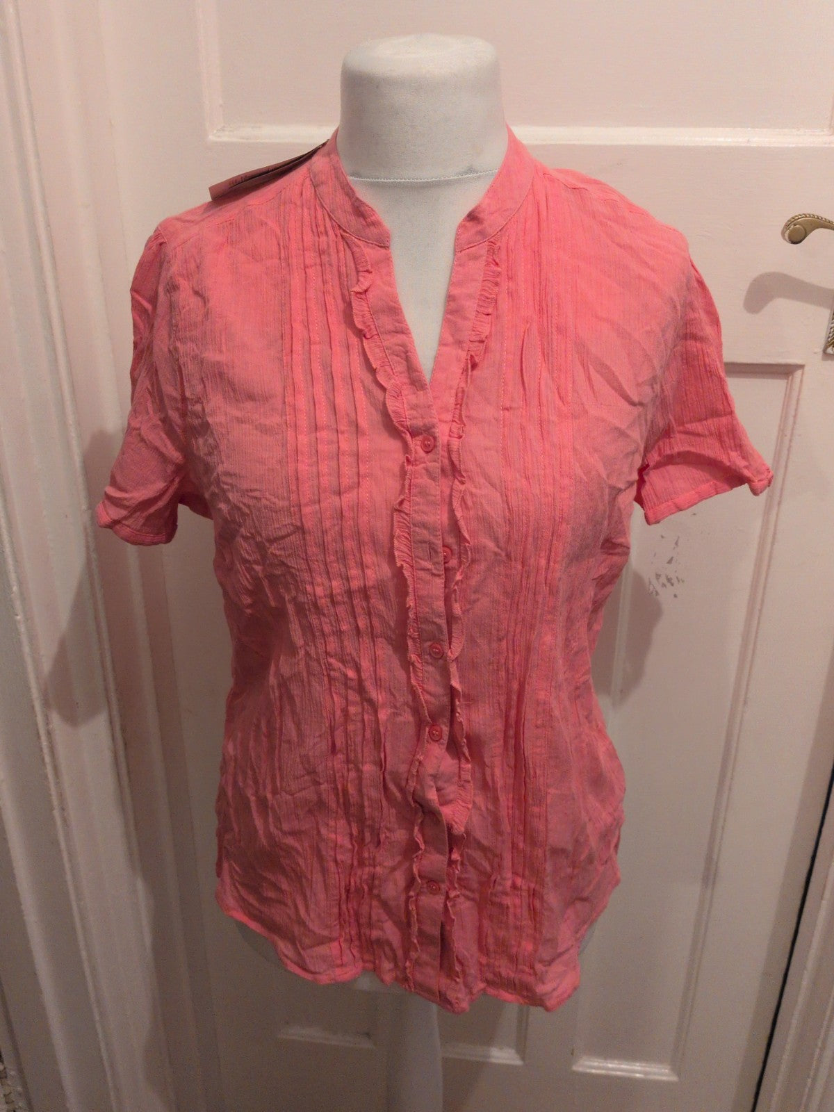Brand New Marks And Spencer 16 Pink Short Sleeve Buttoned Blouse RRP £15