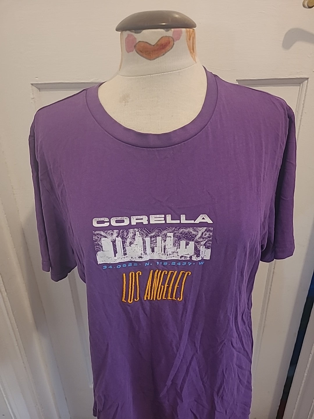 Mens Corella Size Large Purple Print Short Sleeve Tshirt